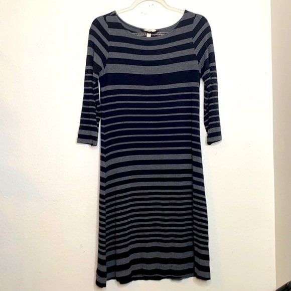 Soma Gray/Black Striped Dress 3/4 Sleeve Small - Picture 2 of 5